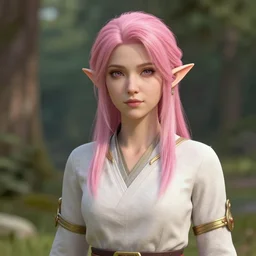 pink haired half elf healer, 3 d model, octane render, beautiful, artstation, portrait, natural lighting - n 9