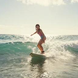 Girls surfing on ocean, USA, miami, california, sun shining, lightrays, :: 60s, 70s, 80s ::, 4K, FHD,