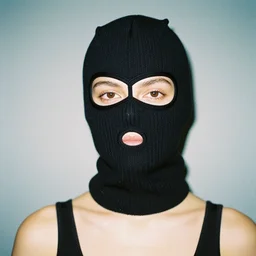 realistic! photoshoot for a new dior lookbook, color film photography, portrait of a beautiful woman wearing a balaclava mask, photo in style of tyler mitchell, 35mm lens