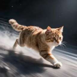 photo of hyperspeed flying through space cat running fast with motion blur