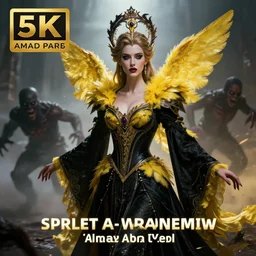hyperrealistic hot portrait of high detail amber heard as a hive queen in ornate black robe yellow swan feathers as the mistress in fear and disguise being chased by horror. by jeremy mann, fantasy art, photo realistic, intricate, elegant, mist, dynamic lighting, artstation, poster, volumetric lighting, 4 k, award winning, canon, photo of the year, dalle 2 reference