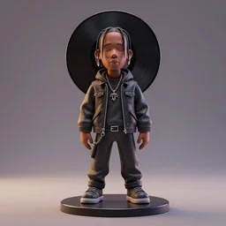 Travis Scott as a vinyl figure, octane render, 3d rendering, light, studio,