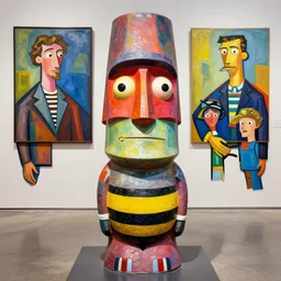 moai statue popart slap face caricature cartoon colorful vibrant beeple, by thomas kinkade simpson family art contest alexej von jawlensky, romero britto, mark ryden