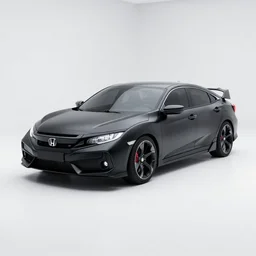 3d render of a futuristic honda civic, black matte wrap, concept car, white room, soft lighting