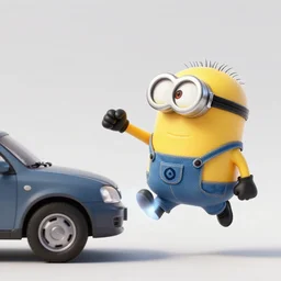long shot of tiny vin diesel as saitama punching a car into space