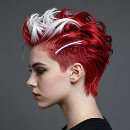 fancy haircut, detailed, photograph, award wining, red and white, trending on artstation, 4 k, neon highlights