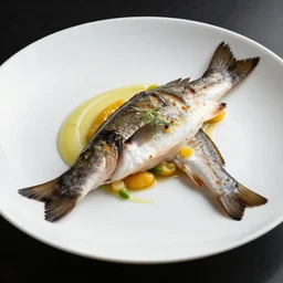food photography of michelin star food, best chef, sea bass, plate art, cinematic, studio lighting