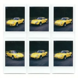 old polaroid shots of a yellow sport car