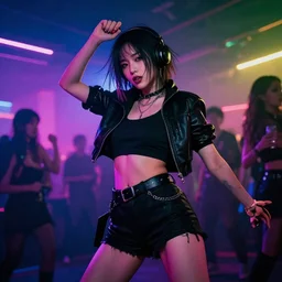 cyberpunk girl dancing at a rave