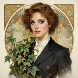 a beautiful painting of poison ivy as an up and coming attorney who can't balance her life for love, dark eyeliner, intricate, elegant, highly detailed, digital painting, artstation, concept art, matte, sharp focus, illustration, art by rebecca guay and by arthur rackham and by alphonse mucha and by john william waterhouse