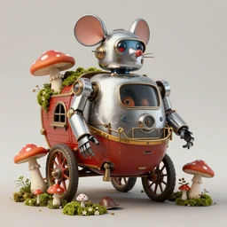 adventurer ( ( ( ( ( 1 9 5 0 s retro future robot android fat mouse house wagon mushrooms, flowers, moss. muted colors. ) ) ) ) ) by jean baptiste monge!!!!!!!!!!!!!!!!!!!!!!!!! chrome red