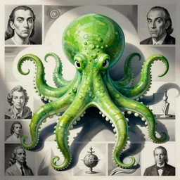 green octopus by anni albers, andreas achenbach!!, frank aurbach!!!, mordecai ardon!!!!, beksinski!!!!!, yves tanguy!!!!!!, michaelangelo, banksy, greg rutowski!!, picasso, dali, warhol, escher