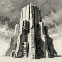 big brutalist villain base, drawing architecture