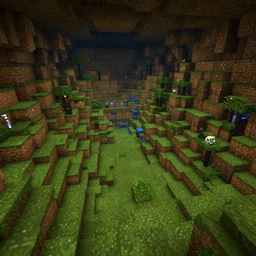 screenshot from Minecraft of a underground cave city