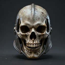 space marine skull helmet, terrifying, grimdark, photorealistic, front view, symmetrical, artstation, art by brom