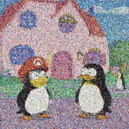 The penguins from the madagascar movie, playing mario cart, in The Simpson's house.