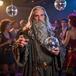 photo of gandalf in a disco party