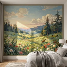 wallpapered bedroom by disney concept artists, blunt borders, rule of thirds