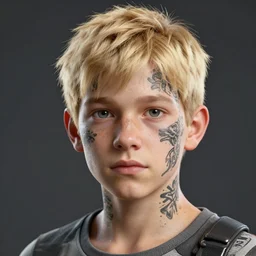 detailed unreal engine 5 render of a blonde boy with face tattoos