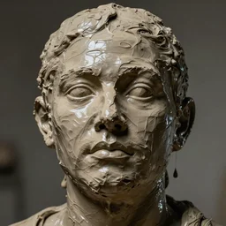 sculpting a human face from extremely wet soft and dripping clay