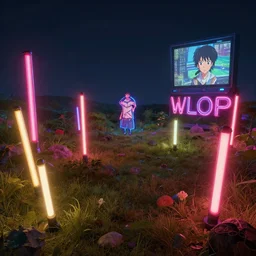 Various Neon tube lights over a surreal landscape, rendered by simon stålenhag, rendered by Beeple, Makoto Shinkai, syd meade, environment concept, digital art, unreal engine, 3 point perspective, WLOP, trending on artstation, low level, 4K UHD image, octane render,
