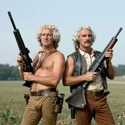 shirtless American Founding fathers holding Bazookas and Grenade launchers