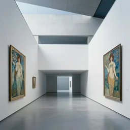 painting of interior shot of a white concerete brutalist contemporary art museum by darek zabrocki and greg ruthkowski, alphonse mucha, cinematic and blue cold atmospheric, archillect concept art, artstation, trending on artstation