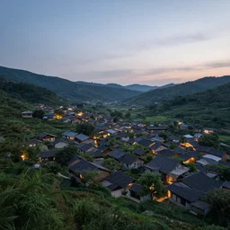 highly detailed octane render of a village at twilight