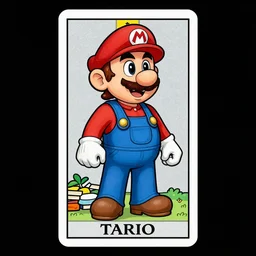 Mario smiling on the Tarot card. Illustration by preraphaelists.