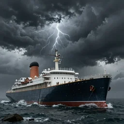 sunken cruise ship, dark, thunderstorm unreal engine Hight detailed An epic fantastic realism dinamic lighting