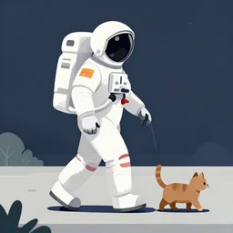 astronaut walking a cat down the sidewalk by moebius