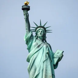 realistic photo of a person posing as statue of liberty
