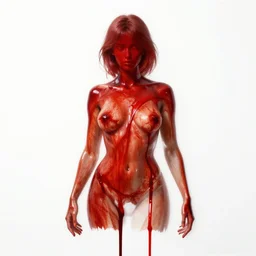 dripping bloody paint across the shape of a female human, realistic, high detail, on a white background, shot with canon eos, 3 5 mm
