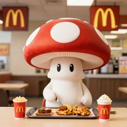 mushroom person working at a mcdonalds