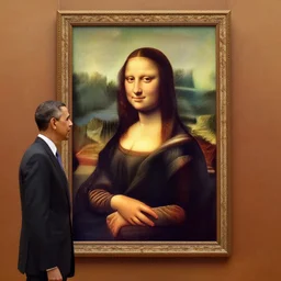 painting of barack obama in the place of the mona lisa in the mona lisa painting