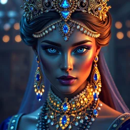 portrait princess of sapphire, glowing, ornate and intricate blue jewelry, jaw dropping beauty, glowing background lighting, blue accent lighting, hyper detailed, fairy tale, 4 k octane render