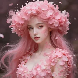 a wonderful goddess with a realistic body made of pink petals, intricate, elegant, highly detailed, wonderful eyes, sweet, digital painting, artstation, concept art, smooth, sharp focus, illustration, art by artgerm and greg rutkowski and alphonse mucha and william - adolphe bouguereau