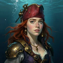 underwater steampunk pirate portrait of emma stone, pixar style, by tristan eaton stanley artgerm and tom bagshaw.