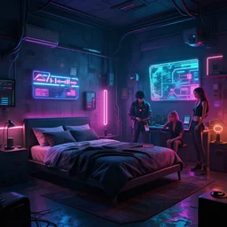photo environement cyberpunk bedroom : 4, 4 k rtx hdr volume light concept studio matte painting environement digital illustration style cyberpunk 2 0 7 7 artstation artur tarnowski, mihai muscan, marcin tomalak, marta leydy, marcin stepien, charlotte hughes, zuzanna dabrowa neon bioluminiscence