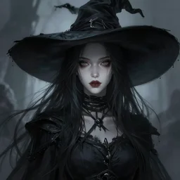 dark fantasy brunette witch girl, pale, headshot portrait, wide angle view, highly detailed, qichao wang, artgerm, cushart krenz, zeronis, trending on artstation, soft light, sharp edges, illustration, character design, concept art