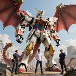 a beautiful hyperrealistic ultradetailed 3D render of a gigantic mecha guarding a dragon, by brian sum and stephen martiniere and Antonio Manzanedo. mech, dragon, unreal engine, octane render, PBR, 3D, brilliantly colored, intricate, wide angle, volumetric lighting, polished, path tracing