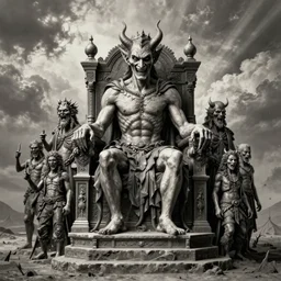the devil sits on his throne, horror art by beksinski and szukalski and giger and and pyromallis and dzo and iris compiet and seb mckinnon and, digital art, highly detailed, intricate, sharp focus, trending on artstation hq, deviantart, pinterest, unreal engine 5, 4 k uhd image