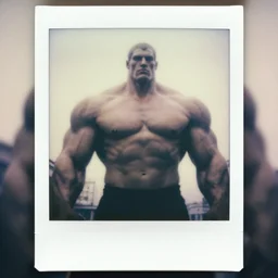 300mm telephoto bokeh, natural realistic anthropomorphic muscular giant hypnotoad, in moscow centre, Polaroid photo, vintage , neutral dull colors, soft lights, foggy mist ,  by oleg oprisco , by thomas peschak,  by discovery channel, by victor enrich , by gregory crewdson