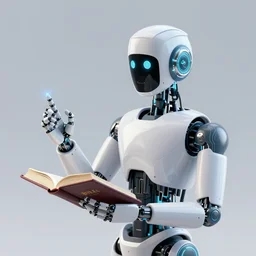 a robot with a bible preaching the gospel over the internet, digital art