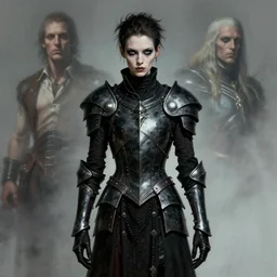 portrait of an androgynous skinny bauhaus goth sorcerer wearing armor by simon bisley, john blance, frank frazetta, fantasy