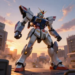 giant mecha running inside tokio, sunset, hyper detailed, 4 k