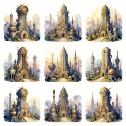 #Fantasy #Landscape Collection Original #Watercolor #Painting Steampunk Scifi Surreal Land Whimsical #Ornate #Concept #Art #World Building Cityscape
