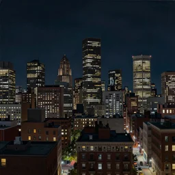 photorealistc painting of a nightmarish boston downtown skyline in 1 9 2 5 at night with a horrifying sky, aerial view, dark, brooding, night, atmospheric, horror, cosmic, ultra - realistic, smooth, highly detailed by dave dorman
