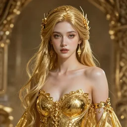 Photorealistic beautiful goddess, Liquid gold simulation in background, ancient fairy dust, ultra super good realistic 3D render by Pete Morbacher and Emil Melmoth, insanely detailed, trending on artstation, sharp focus