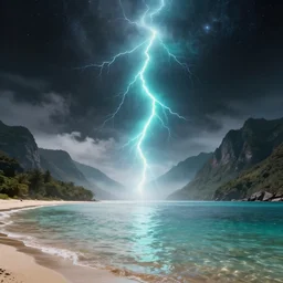 central composition, symmetrical composition, ethereal, space dust, cyan lightning, black mist, cinematic, backlight, mountains nice views beautiful lighting realistic nature beaches realistic super detail real rendered photorealistic clear water, ethereal, cosmic